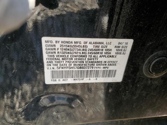 2016 HONDA PILOT EXL 5FNYF5H57GB037279