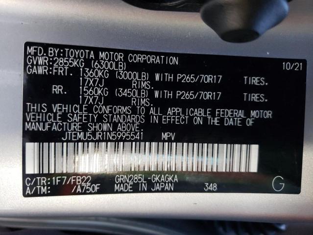 2022 TOYOTA 4RUNNER SR JTEMU5JR1N5995541