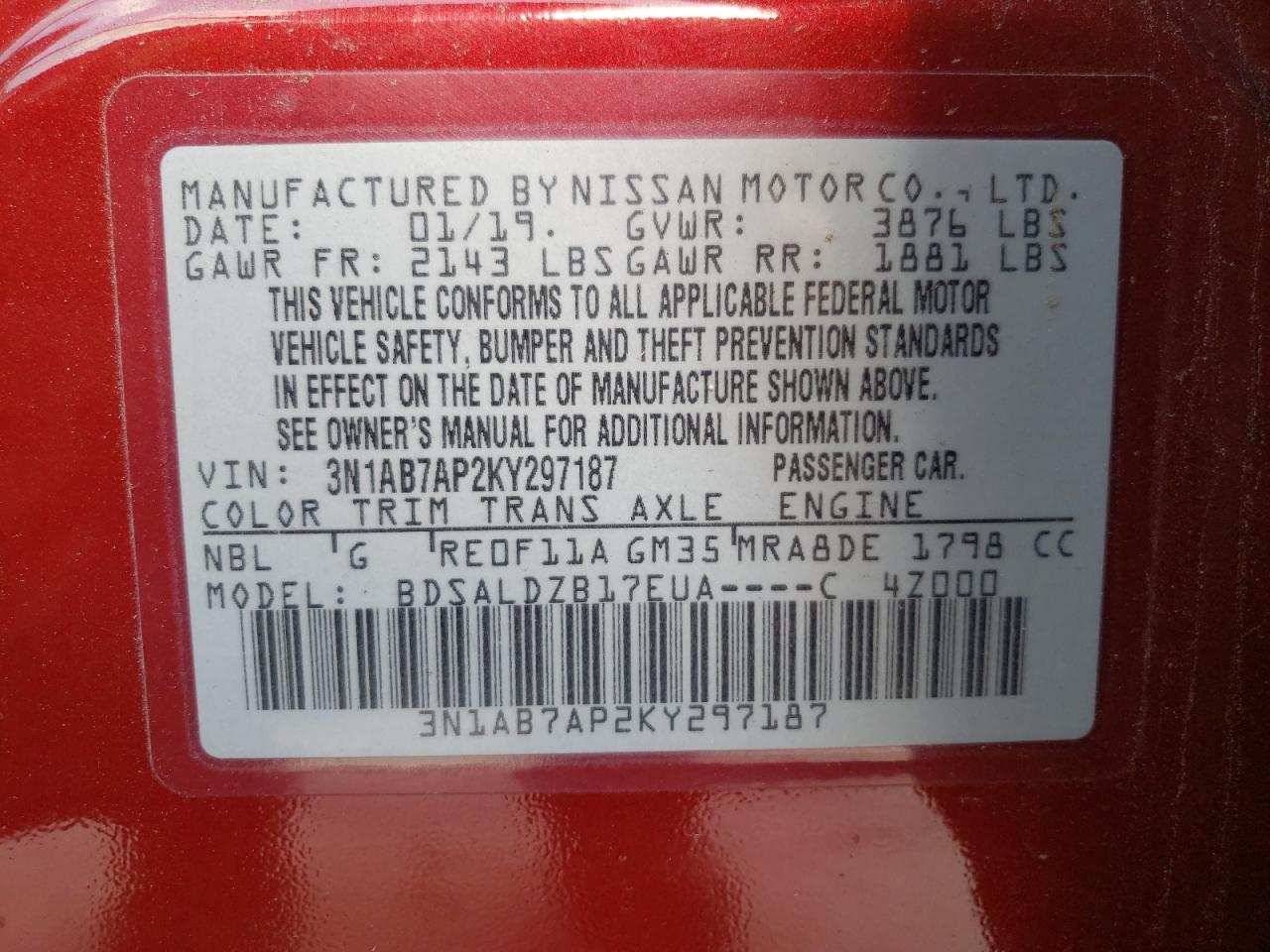 3N1AB7AP2KY297187 NISSAN SENTRA 2019
