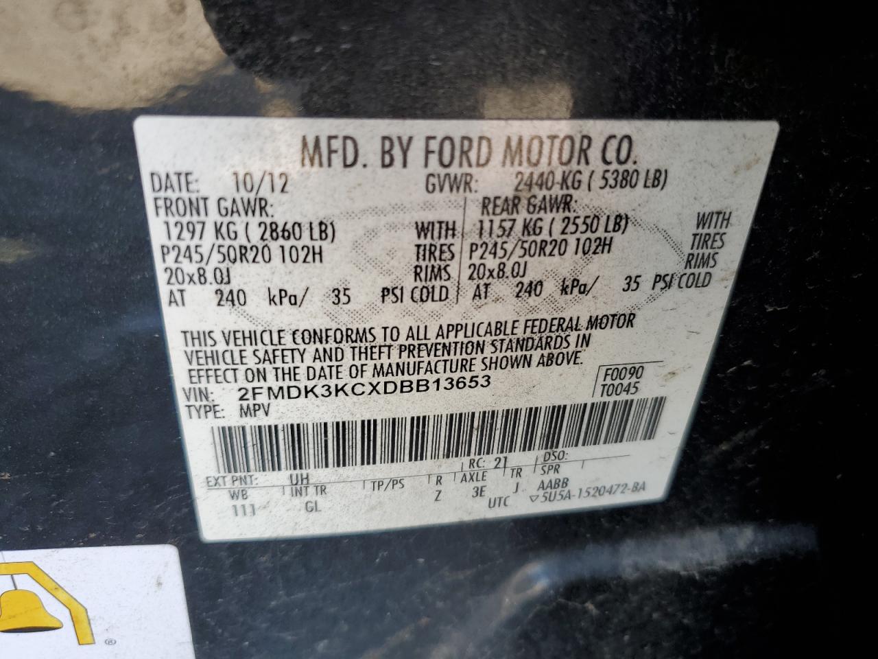 2FMDK3KCXDBB13653 2013 Ford Edge Limited