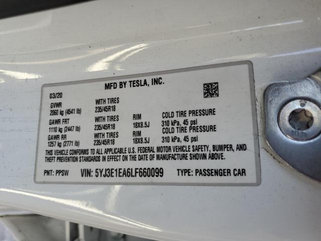 2020 TESLA MODEL 3 5YJ3E1EA6LF660099