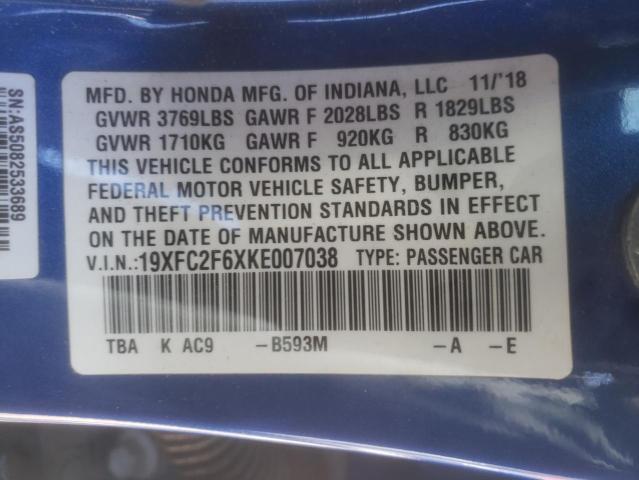 2019 HONDA CIVIC LX 19XFC2F6XKE007038