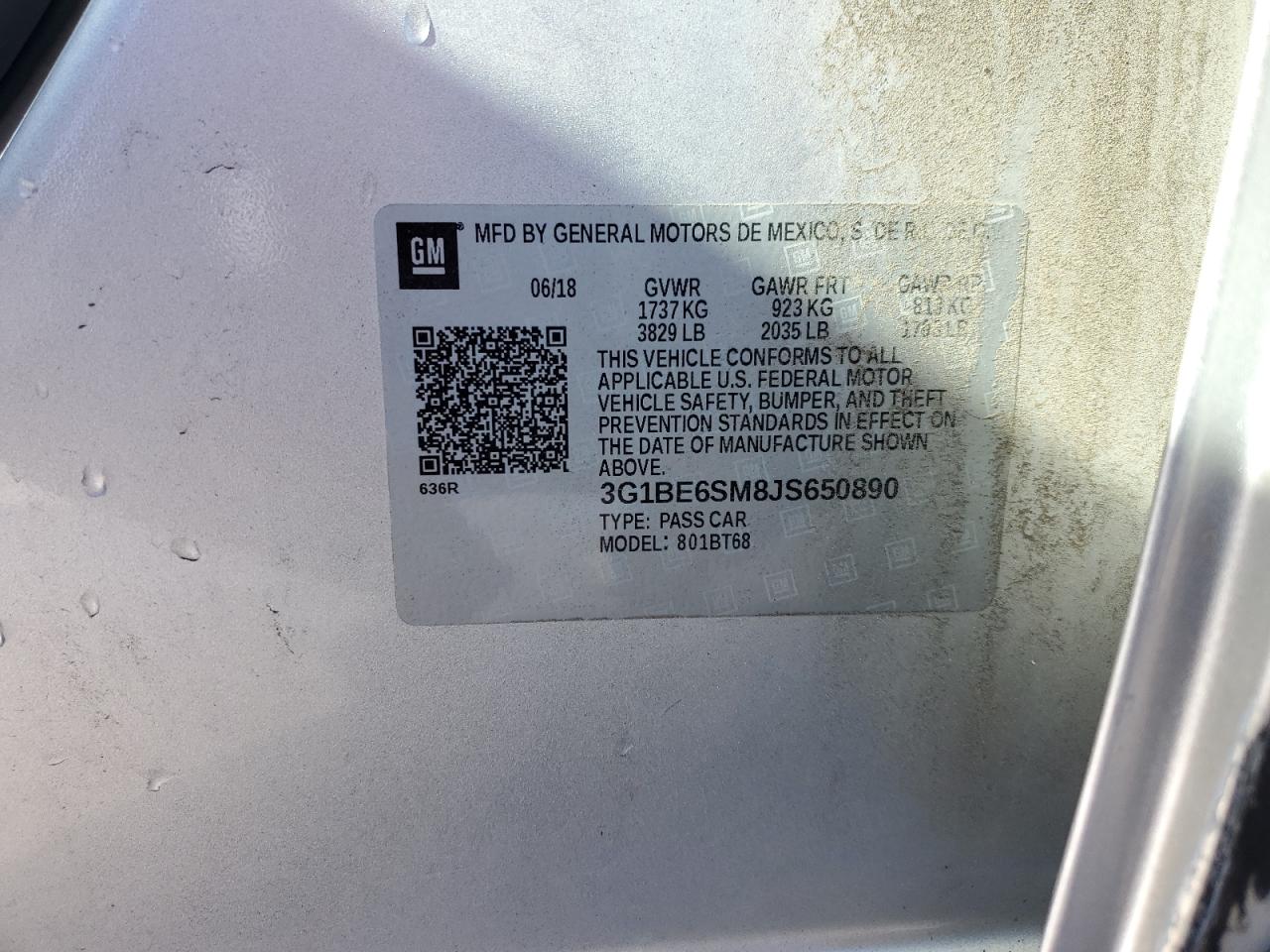 3G1BE6SM8JS650890 CHEVROLET CRUZE 2018