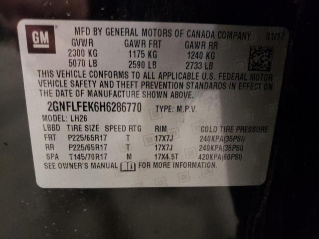 2017 CHEVROLET EQUINOX LT 2GNFLFEK6H6286770