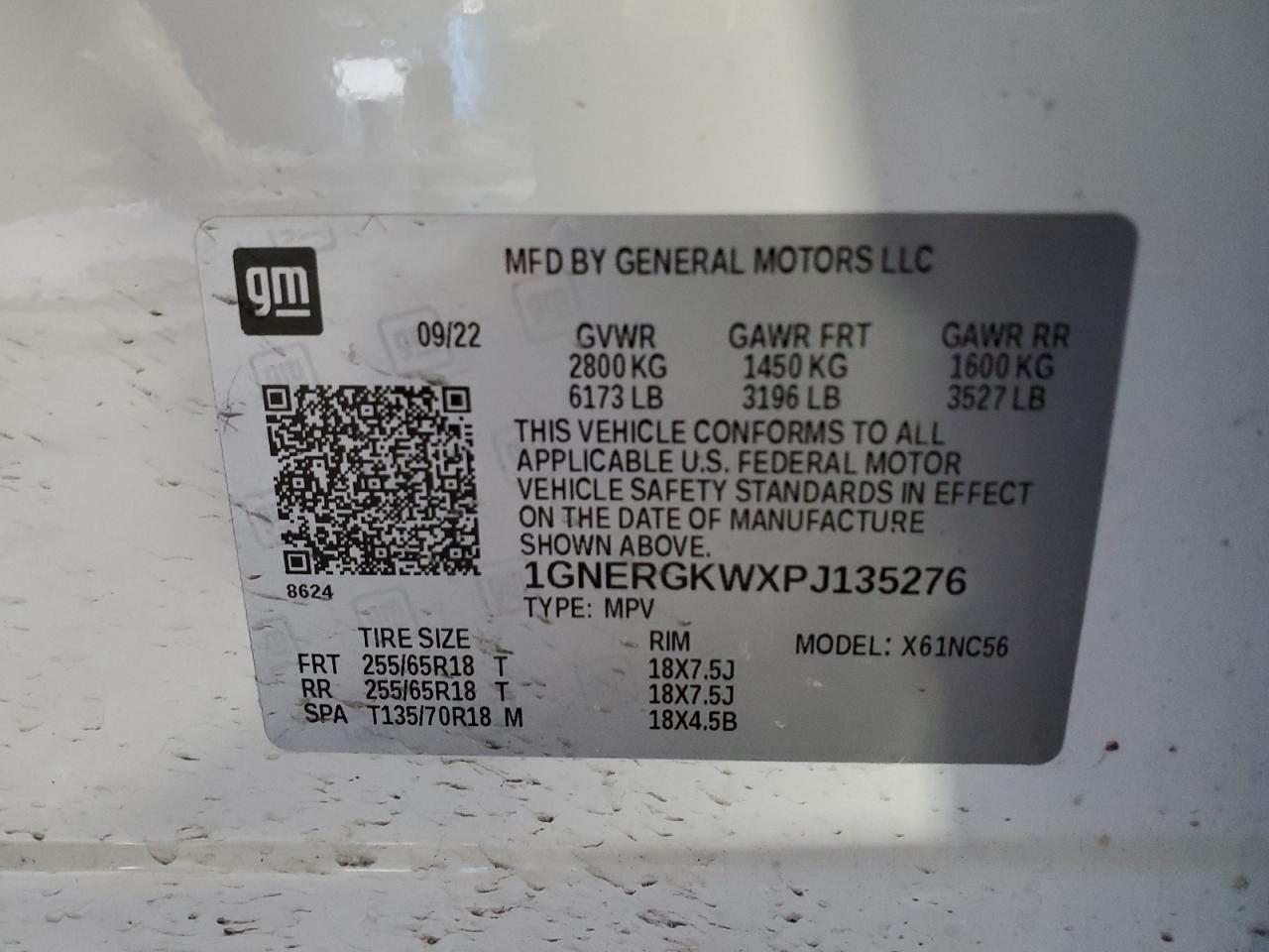 1GNERGKWXPJ135276 CHEVROLET TRAVERSE 2023