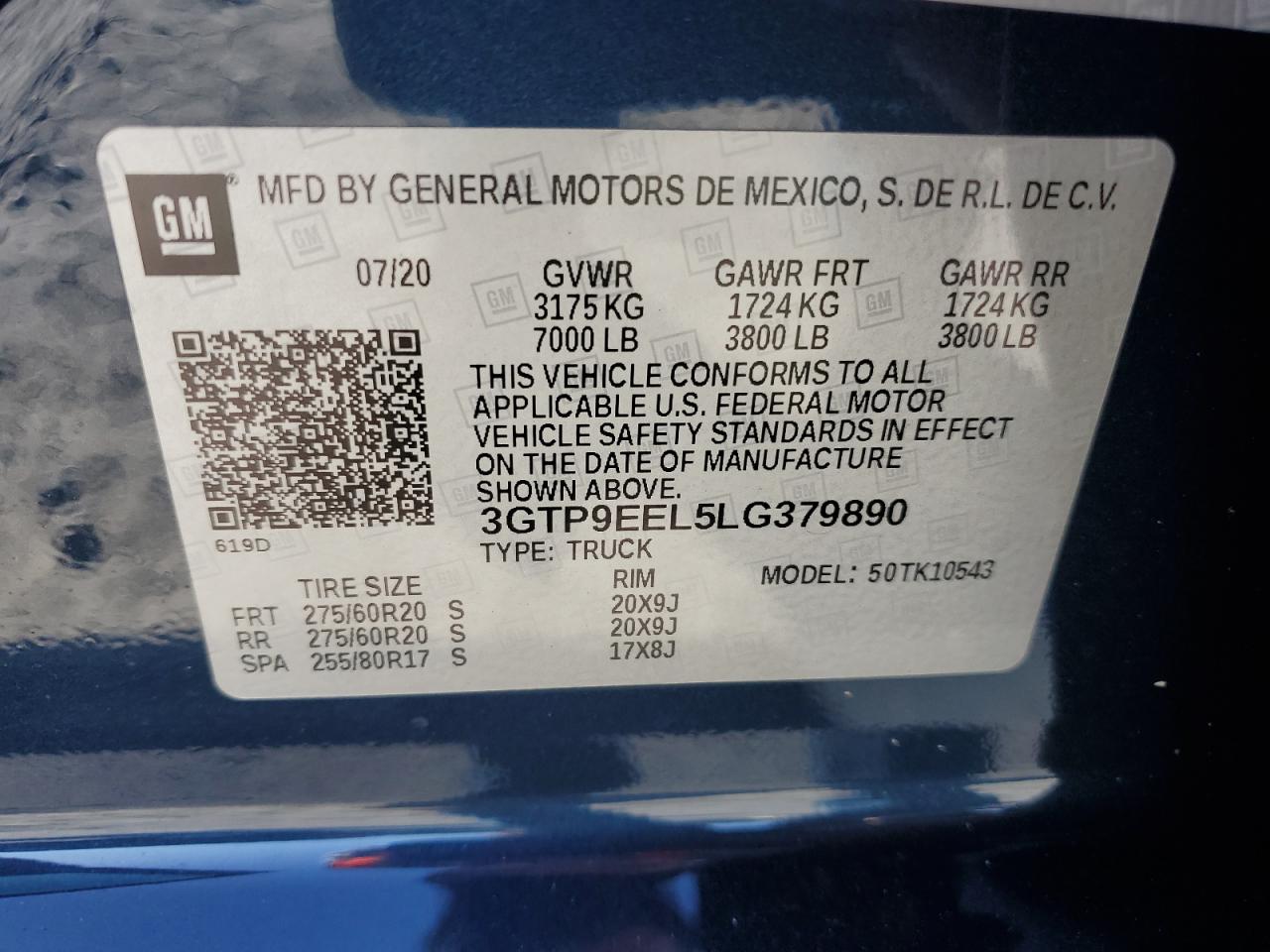 3GTP9EEL5LG379890 2020 GMC Sierra K1500 At4