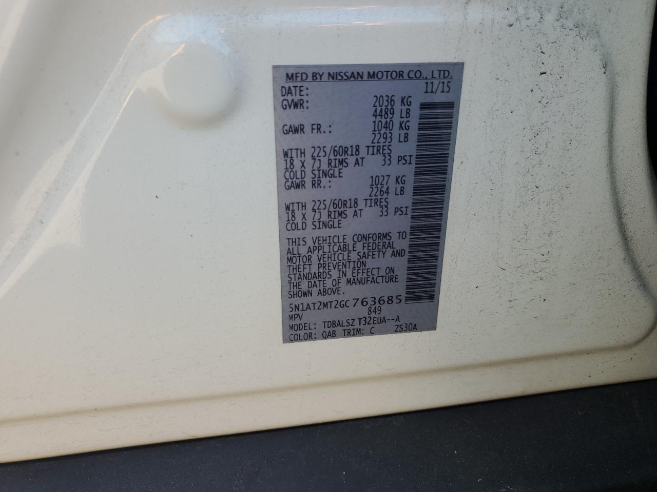 5N1AT2MT2GC763685 NISSAN ROGUE 2016