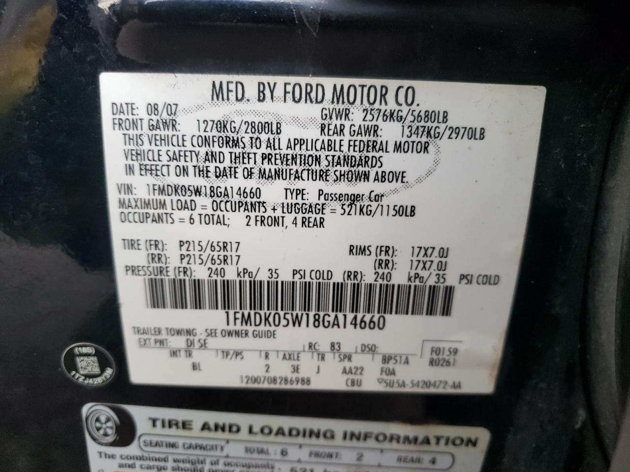 1FMDK05W18GA14660 2008 Ford Taurus X Sel