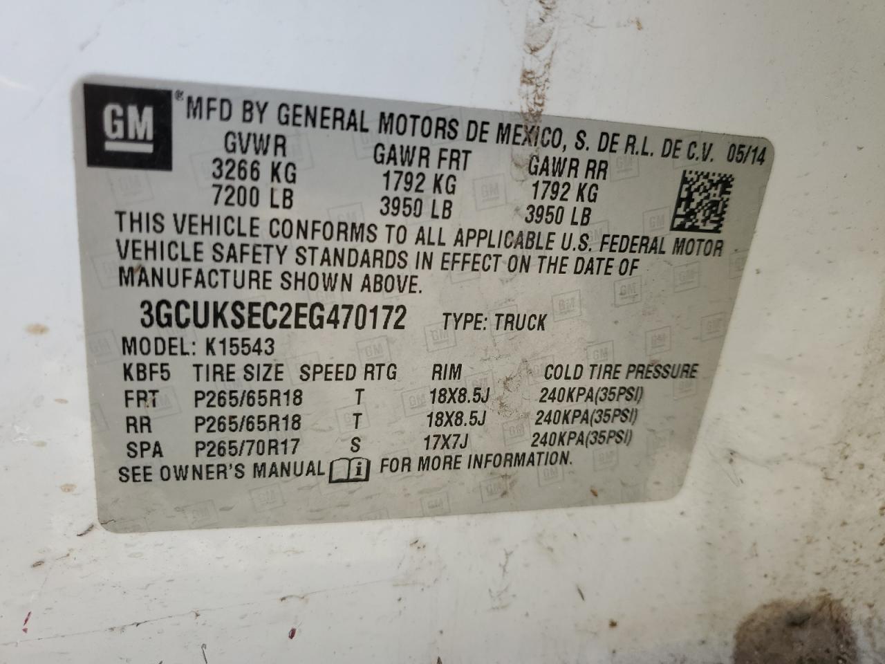 3GCUKSEC2EG470172 2014 Chevrolet Silverado K1500 Ltz