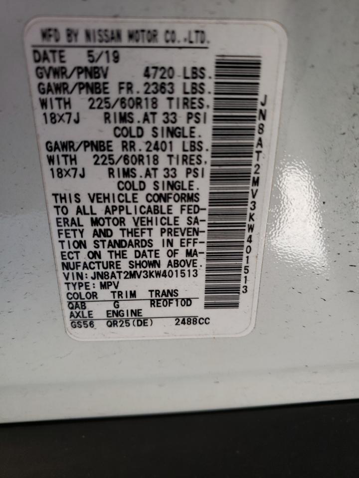 JN8AT2MV3KW401513 NISSAN ROGUE 2019