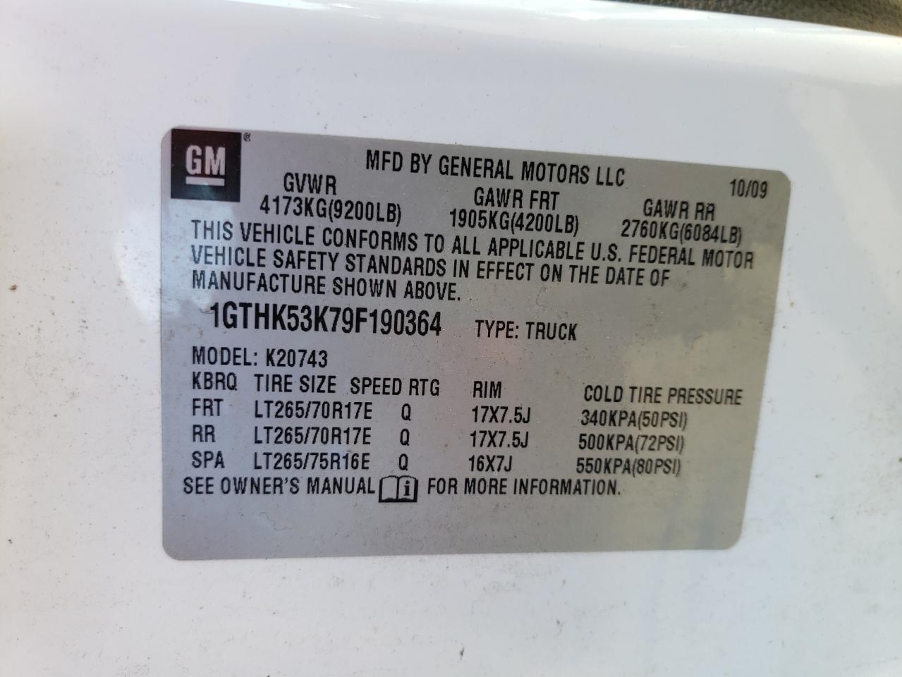 1GTHK53K79F190364 2009 GMC Sierra K2500 Sle