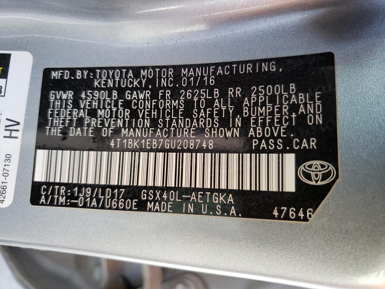 4T1BK1EB7GU208748 2016 Toyota Avalon Xle