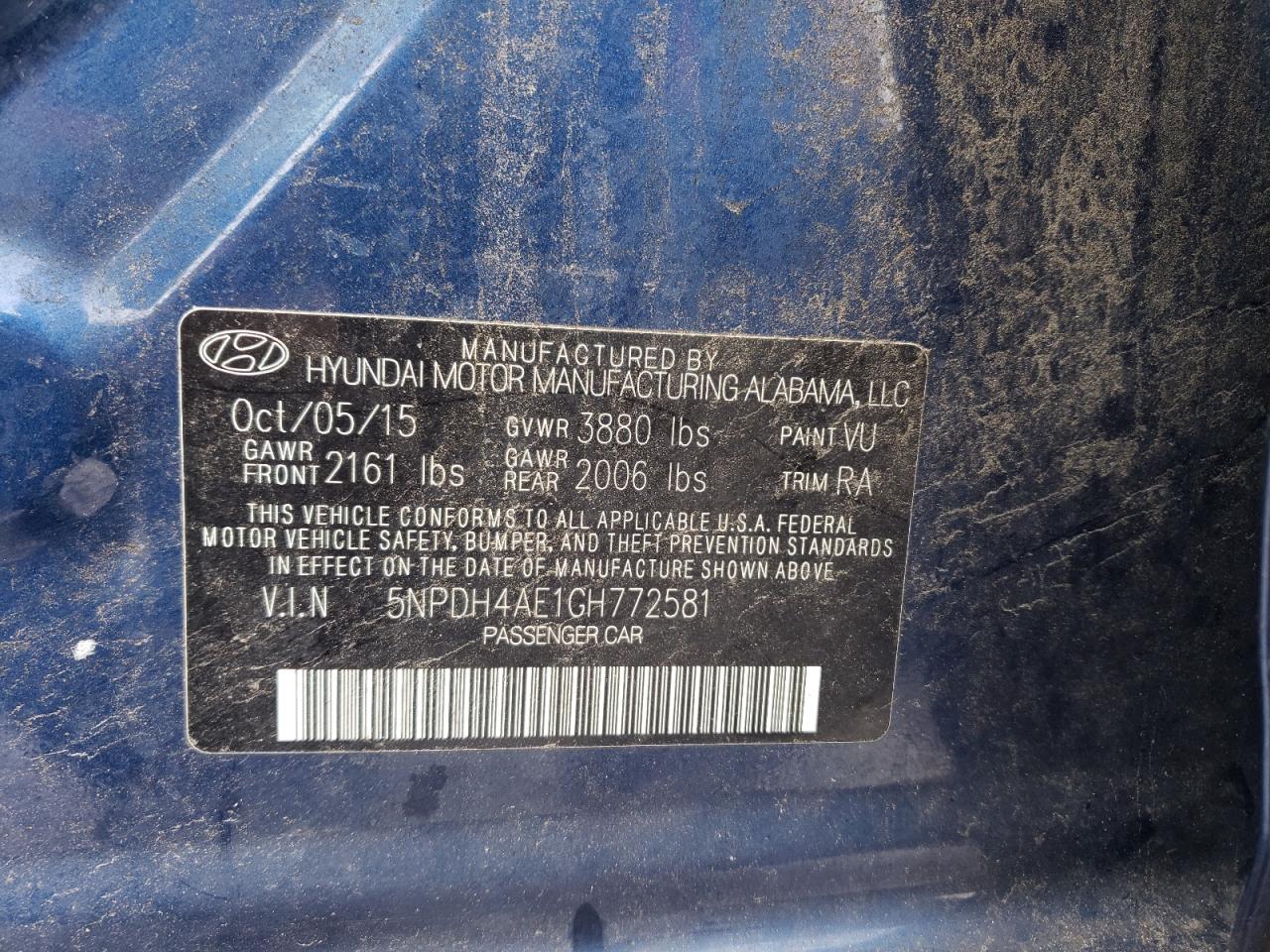 5NPDH4AE1GH772581 2016 Hyundai Elantra Se