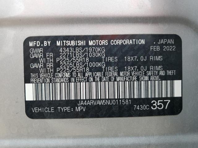2022 MITSUBISHI OUTLANDER JA4ARVAW5NU011581