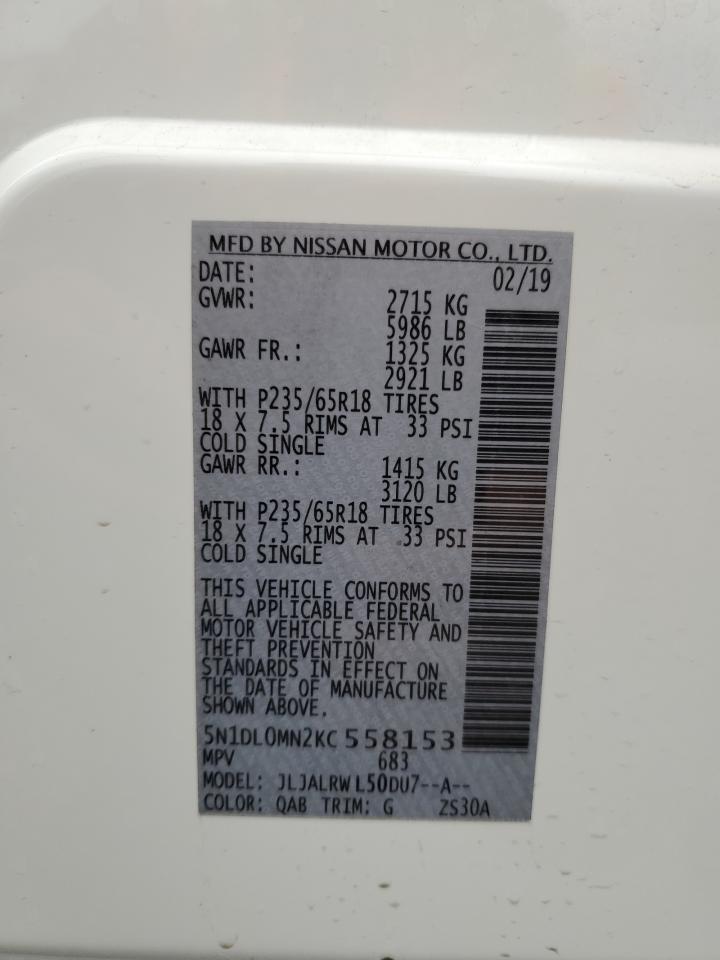5N1DL0MN2KC558153 INFINITI QX60 2019