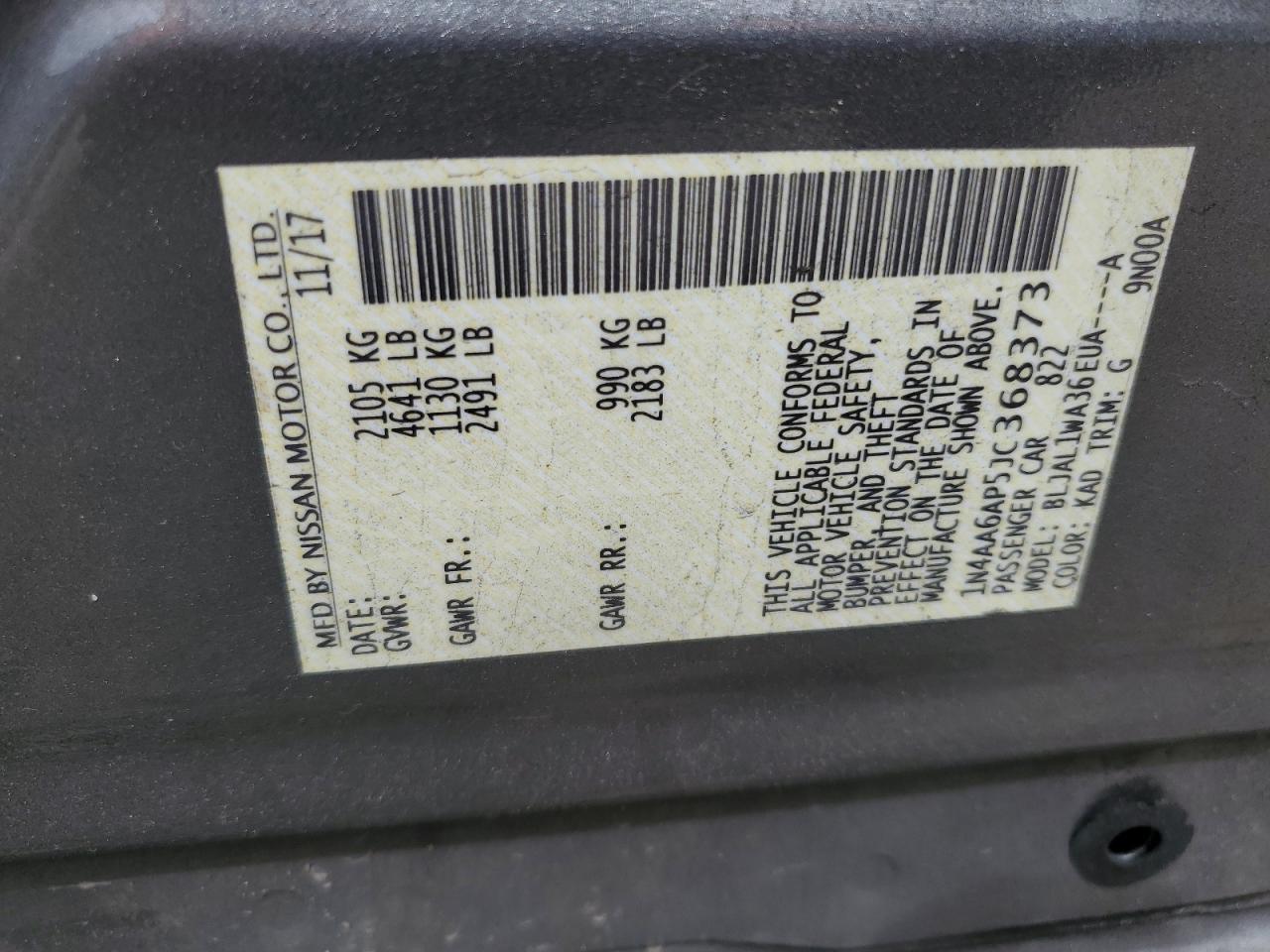 1N4AA6AP5JC368373 NISSAN MAXIMA 2018