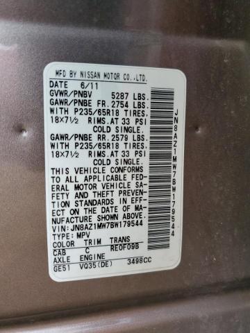 2011 Nissan Murano S VIN: JN8AZ1MW7BW179544 Lot: 44000404