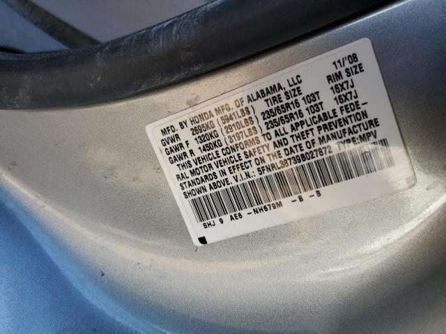 2009 Honda Odyssey Exl VIN: 5FNRL38739B027872 Lot: 45068514