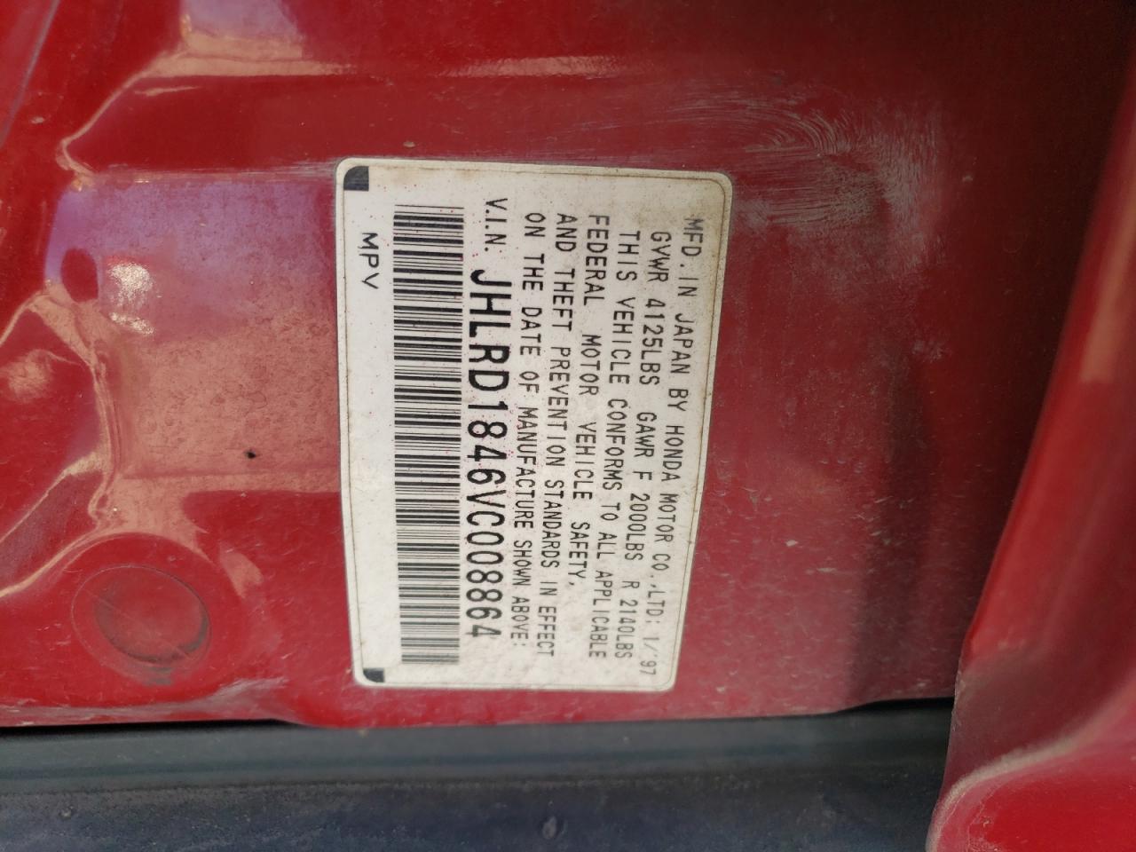 JHLRD1846VC008864 1997 Honda Cr-V Lx