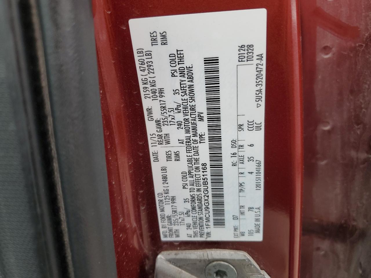 1FMCU9GX2GUB51168 2016 Ford Escape Se