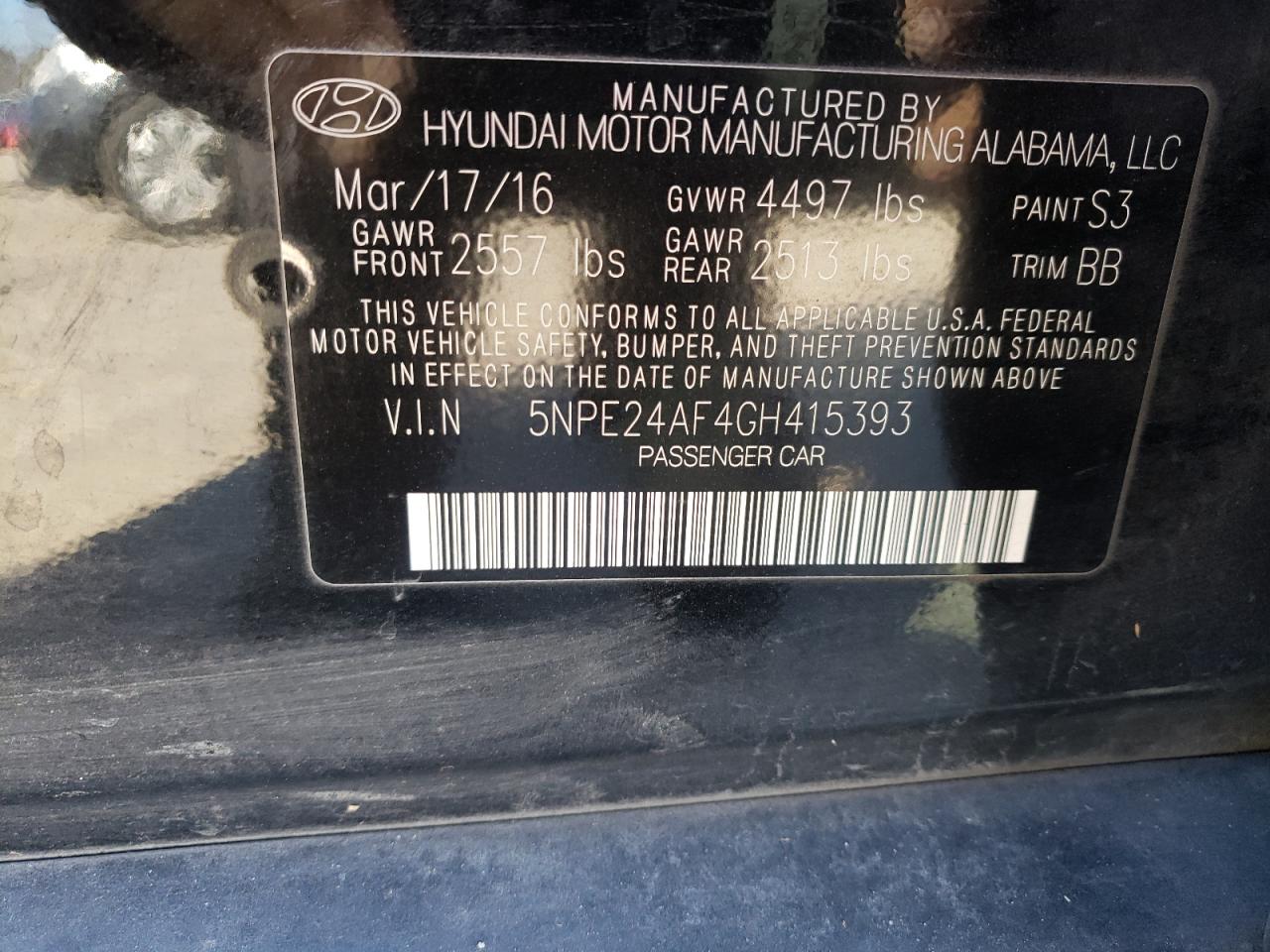 5NPE24AF4GH415393 2016 Hyundai Sonata Se