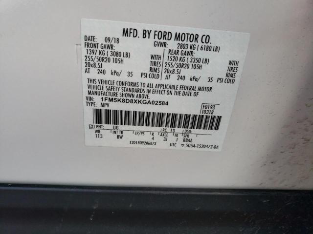 2019 FORD EXPLORER X 1FM5K8D8XKGA02584