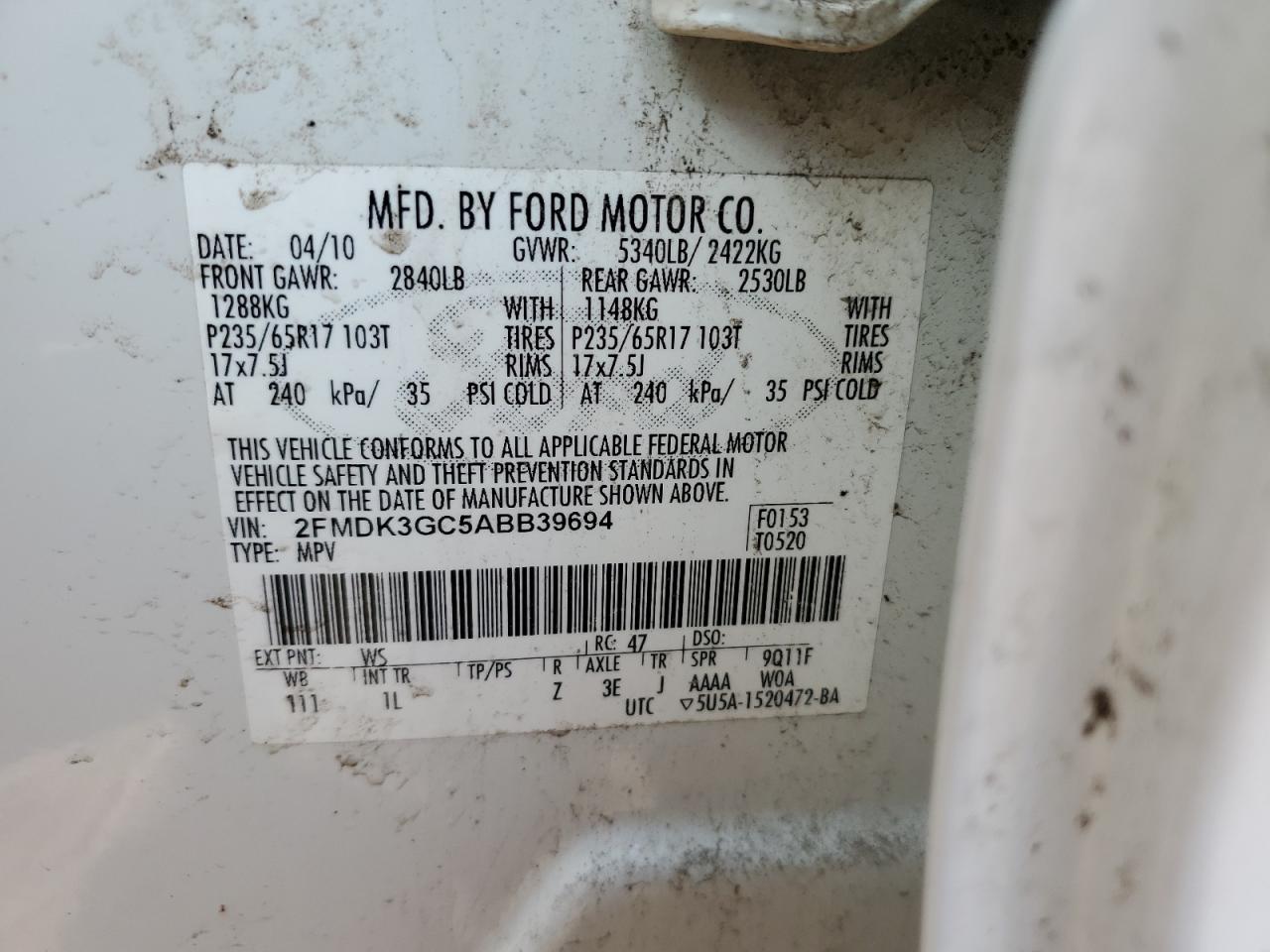 Lot #2860338774 2010 FORD EDGE SE