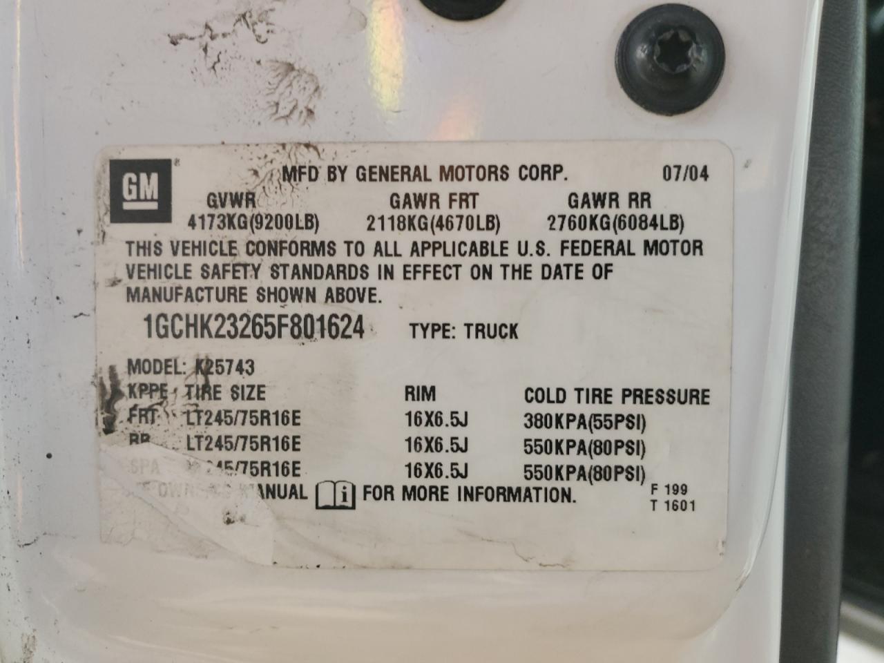 1GCHK23265F801624 2005 Chevrolet Silverado K2500 Heavy Duty