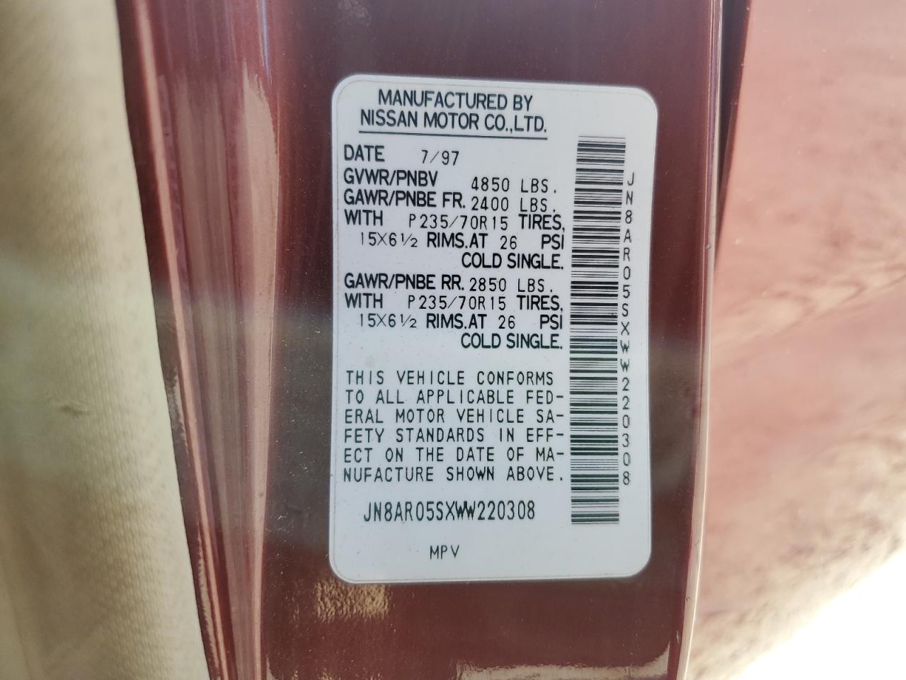 JN8AR05SXWW220308 1998 Nissan Pathfinder Xe