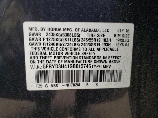 2016 ACURA MDX TECHNO 5FRYD3H41GB015746