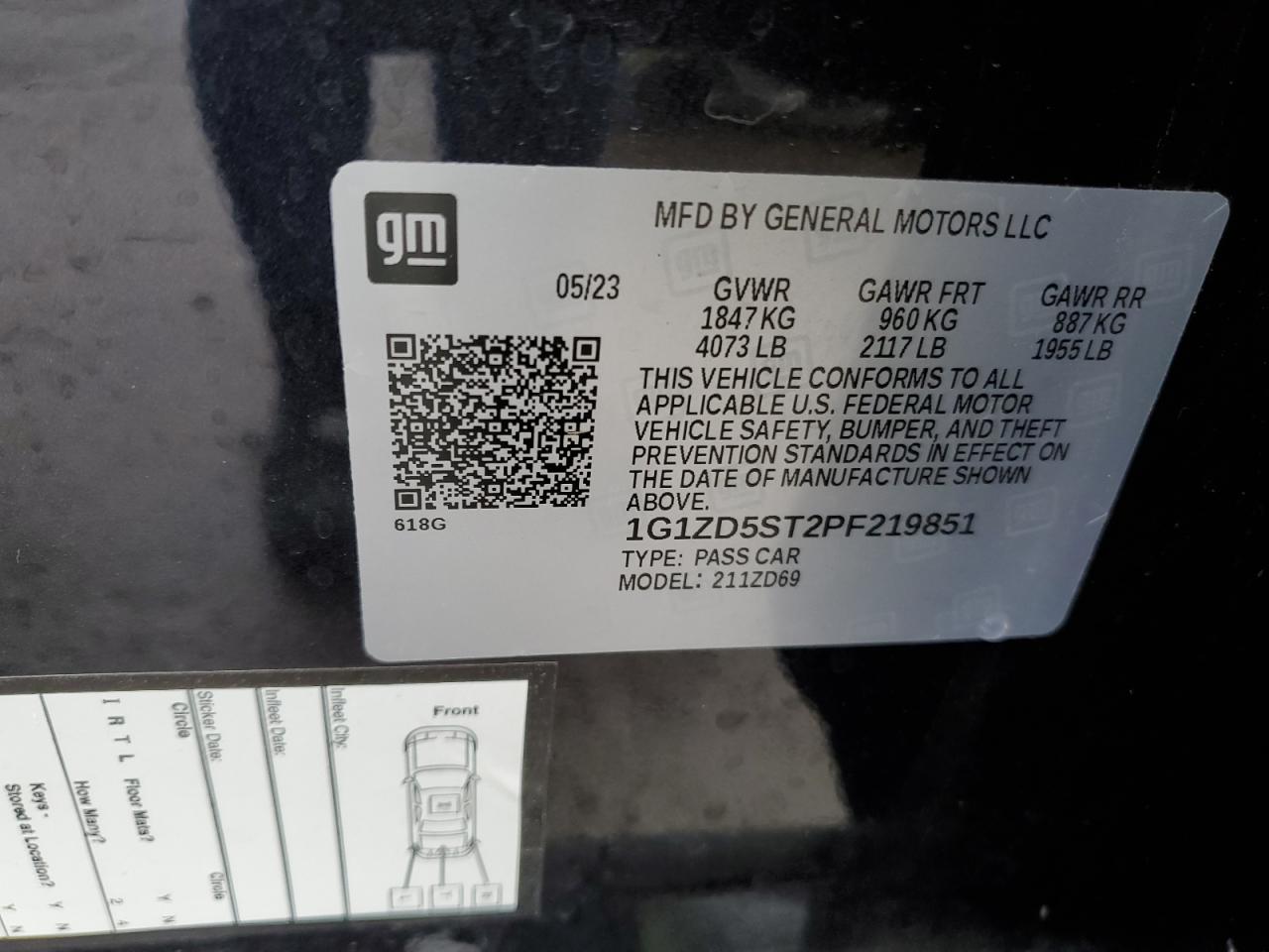 1G1ZD5ST2PF219851 CHEVROLET MALIBU 2023