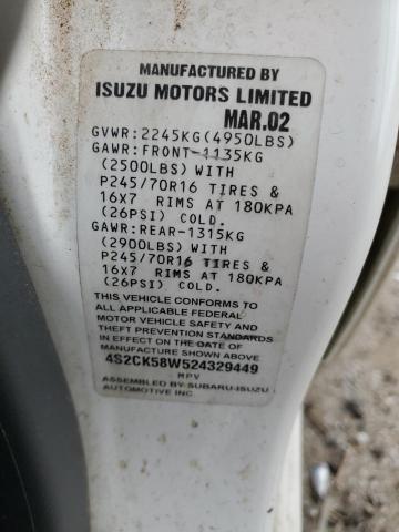 2002 Isuzu Rodeo S VIN: 4S2CK58W524329449 Lot: 43300494