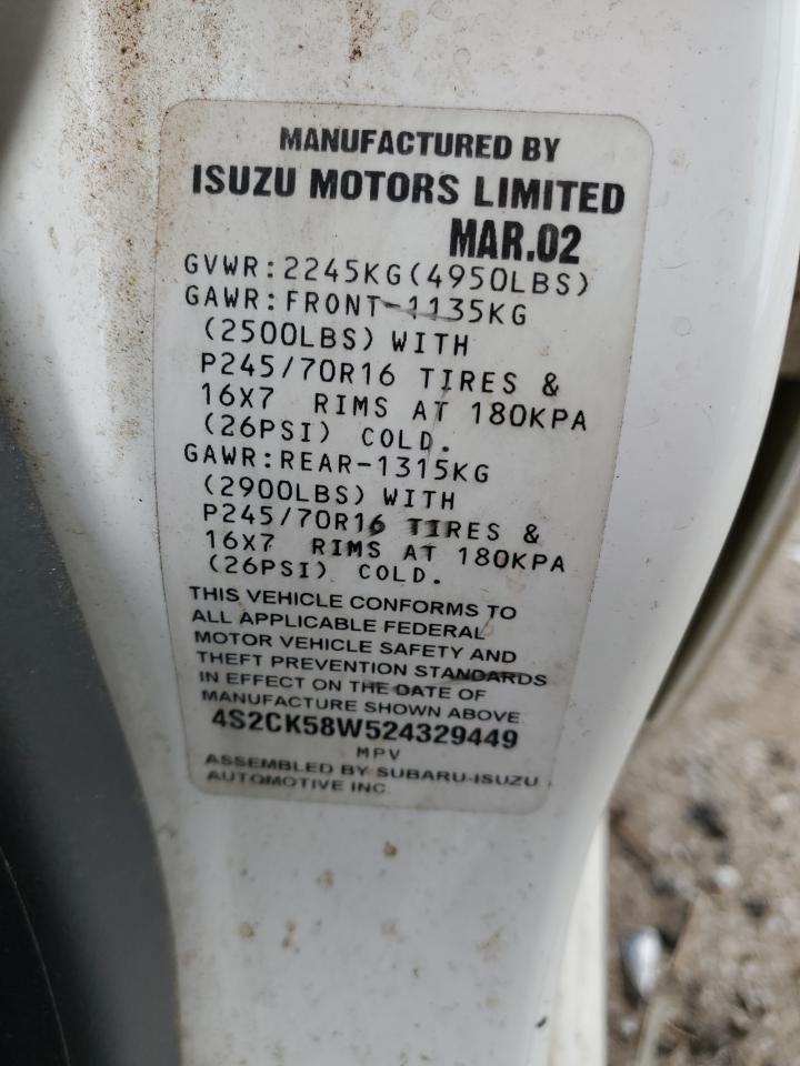 4s2ck58w524329449 4S2CK58W524329449 2002 Isuzu Rodeo S