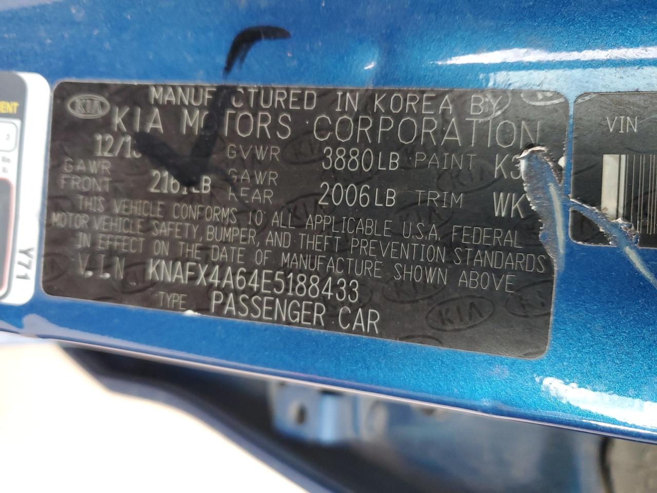 KNAFX4A64E5188433 2014 Kia Forte Lx