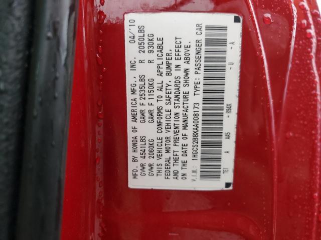 2010 Honda Accord Exl VIN: 1HGCS2B8XAA008173 Lot: 40035314