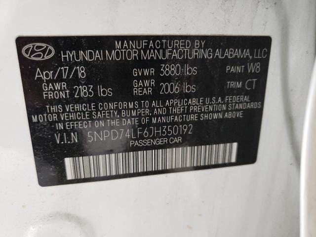 2018 HYUNDAI ELANTRA SE 5NPD74LF6JH350192