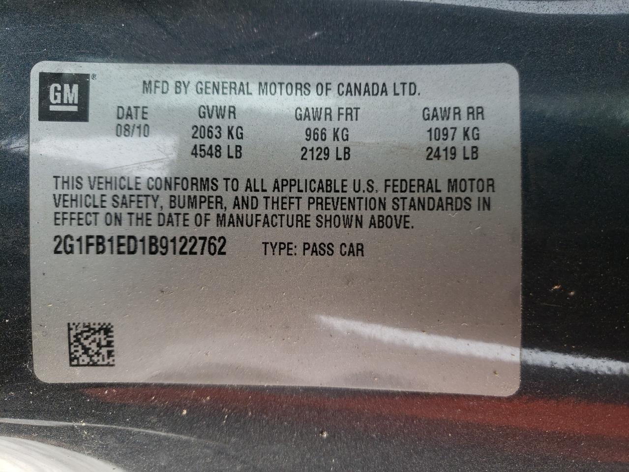 2G1FB1ED1B9122762 2011 Chevrolet Camaro Lt