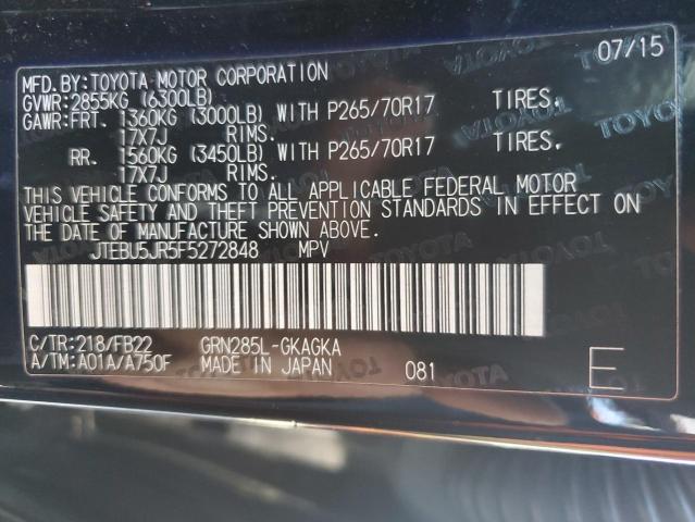 2015 TOYOTA 4RUNNER SR JTEBU5JR5F5272848