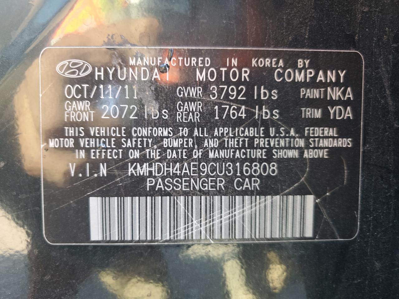 KMHDH4AE9CU316808 2012 Hyundai Elantra Gls