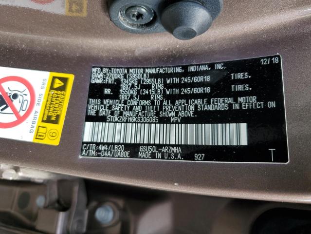 VIN 5TDKZRFH6KS306085 2019 Toyota Highlander, SE no.13