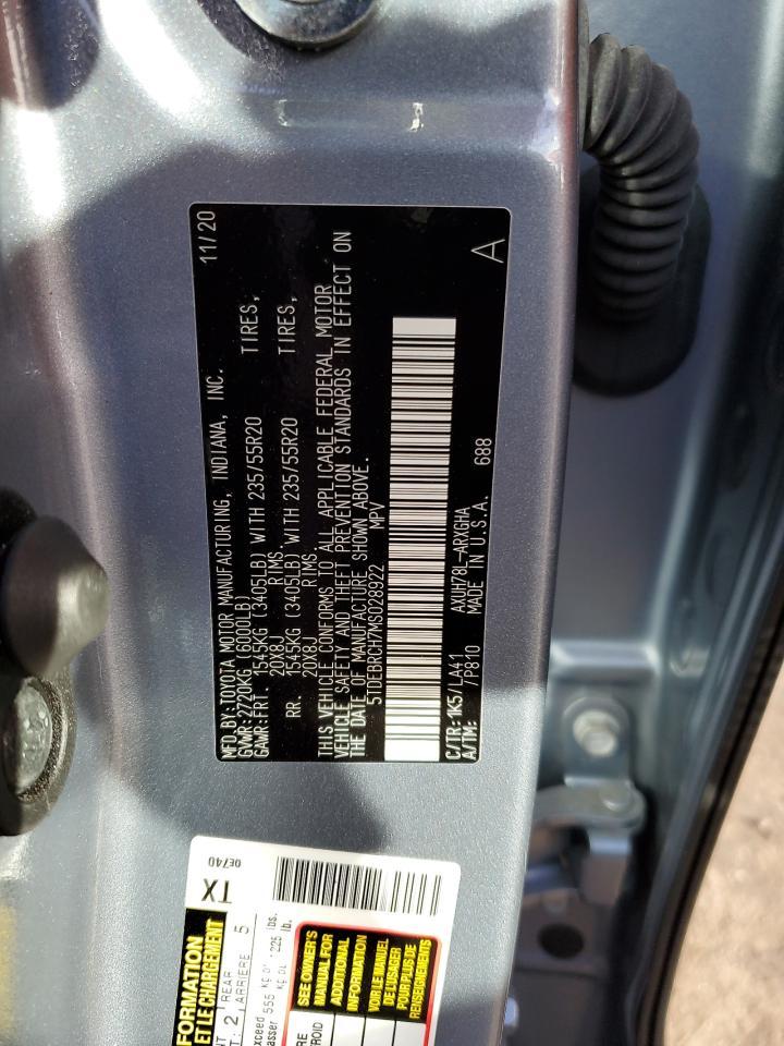 VIN: 5TDEBRCH7MS028922 2021 TOYOTA HIGHLANDER
