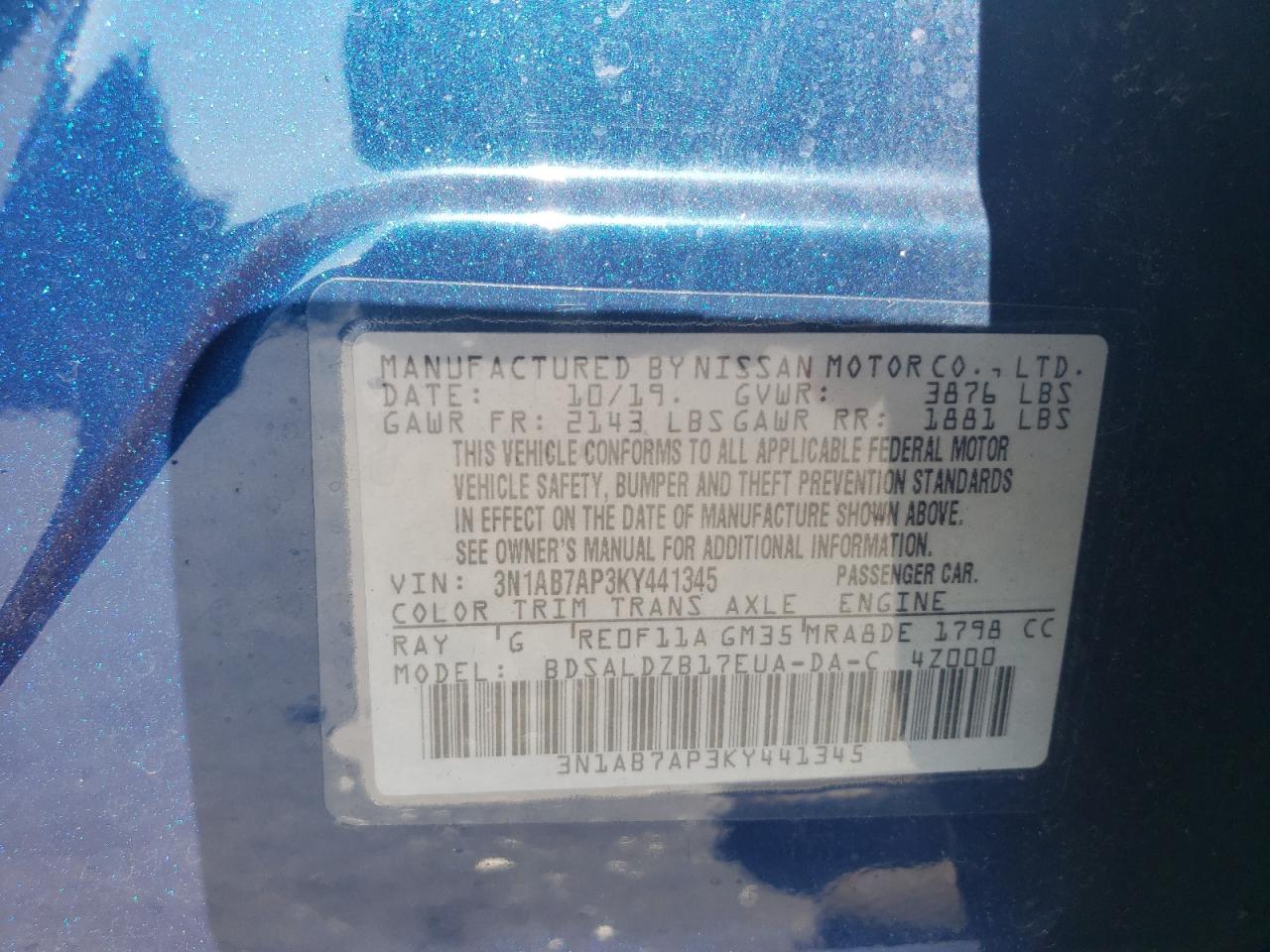 3N1AB7AP3KY441345 NISSAN SENTRA 2019