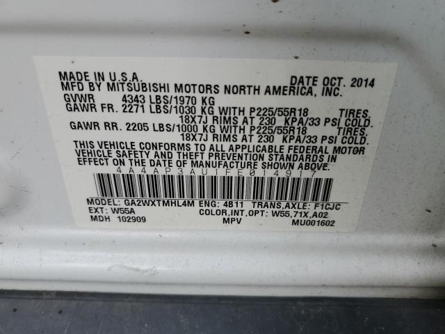 2015 MITSUBISHI OUTLANDER 4A4AP3AU1FE014917