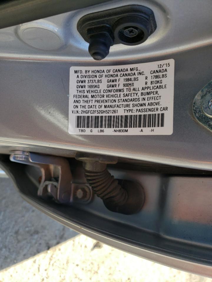 2HGFC2F52GH521261 HONDA CIVIC 2016