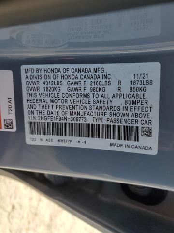 2022 HONDA CIVIC TOUR 2HGFE1F94NH309773