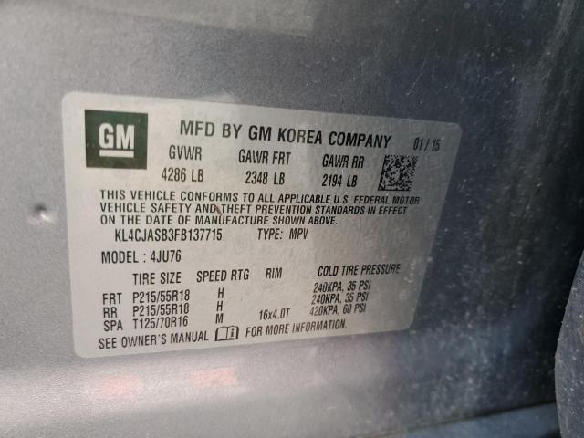 2015 BUICK ENCORE with REAR END damage, VIN KL4CJASB3FB137715
