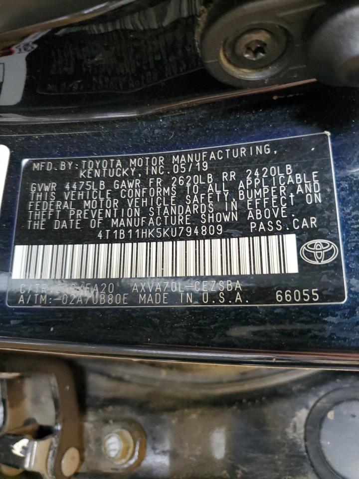 4T1B11HK5KU794809 2019 Toyota Camry L