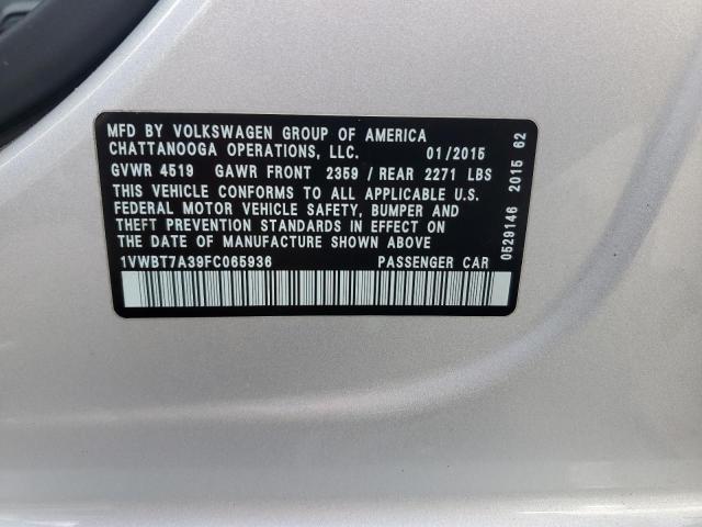 2015 VOLKSWAGEN PASSAT SE 1VWBT7A39FC065936