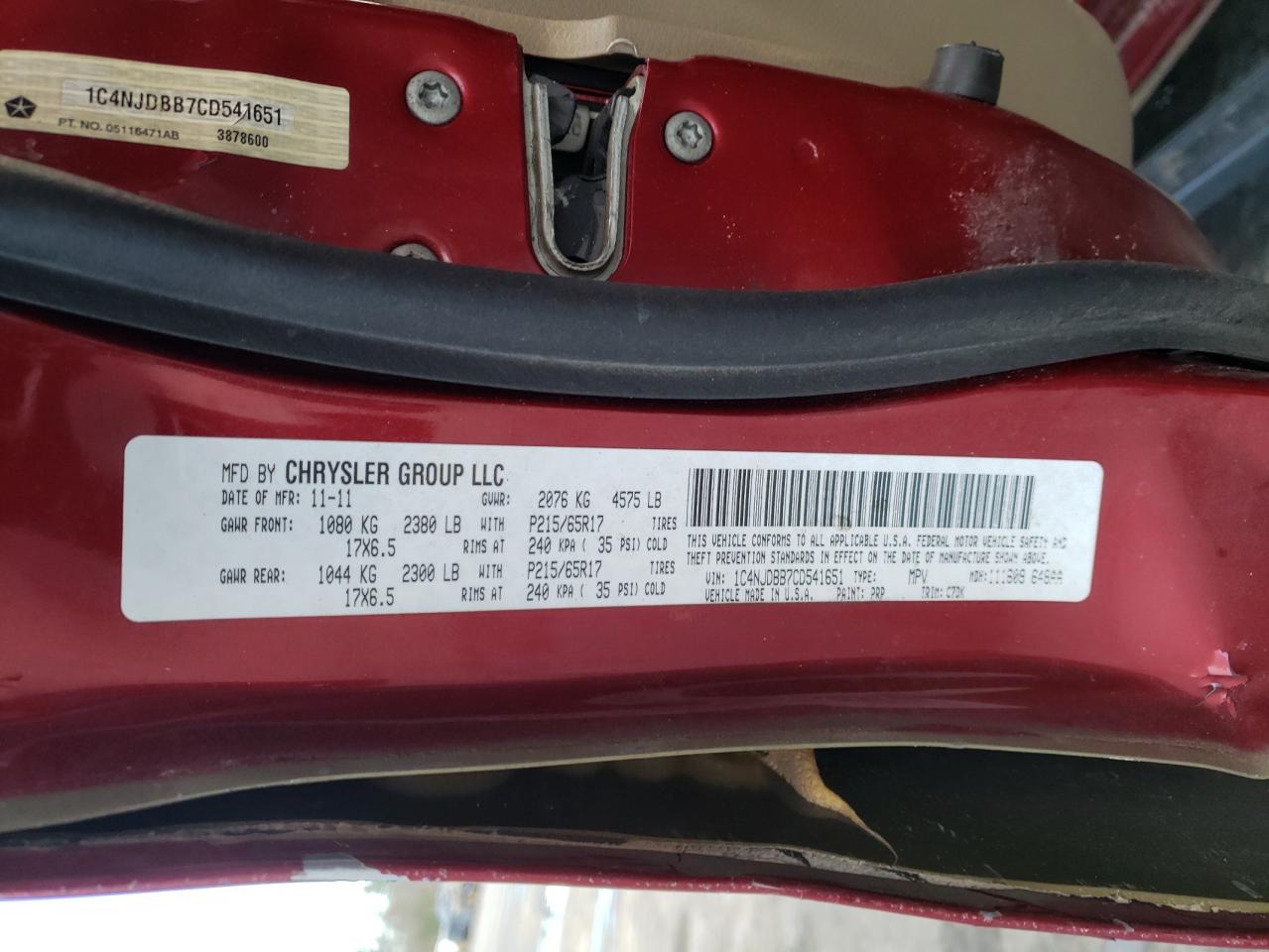 1c4njdbb7cd541651 1C4NJDBB7CD541651 2012 Jeep Compass Sport