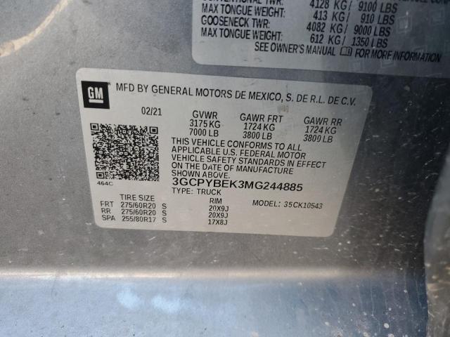 2021 Chevrolet Silverado K1500 Custom VIN: 3GCPYBEK3MG244885 Lot: 44462394